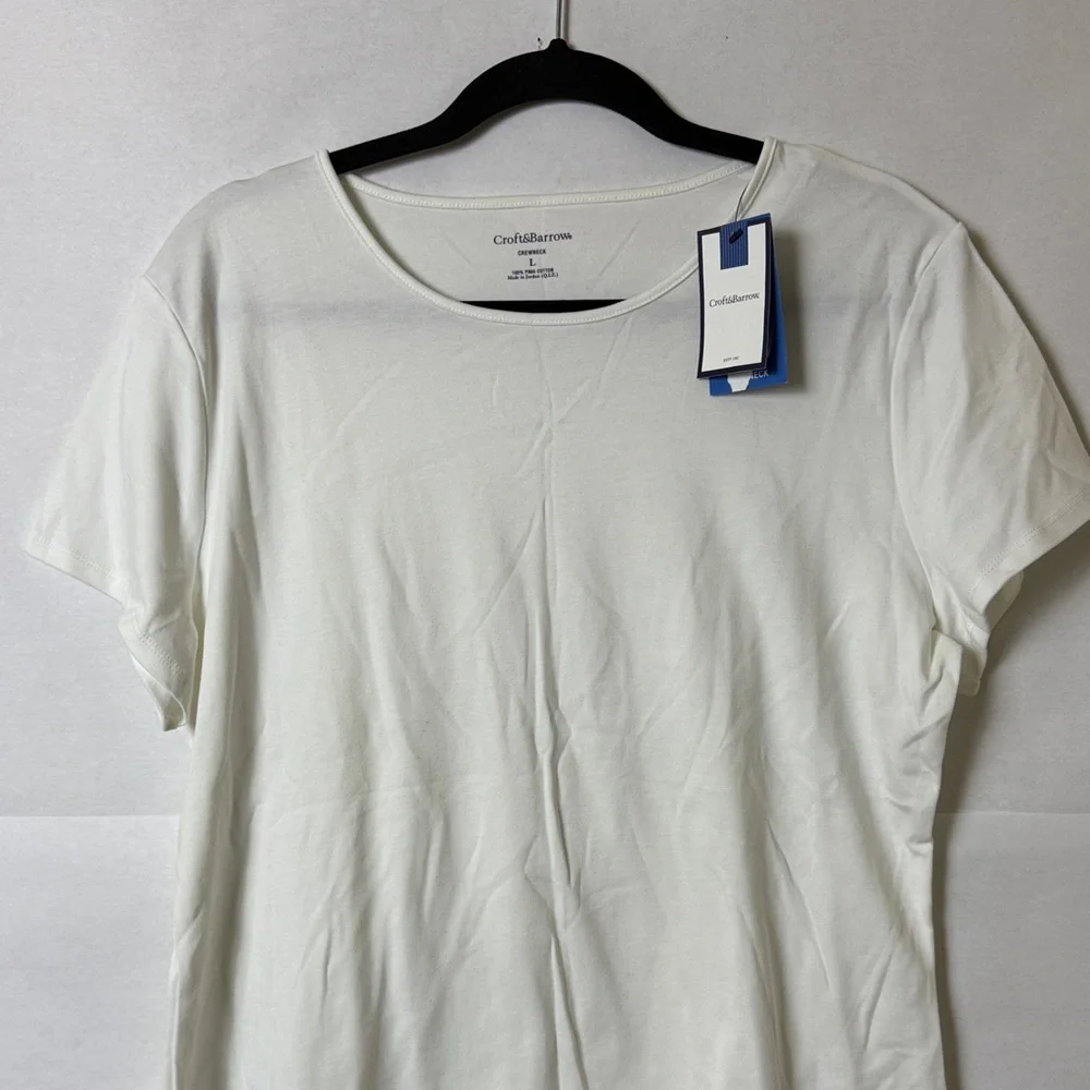 NWT Croft & Barrow White Pima Cotton Tee Sz L Classic Minimalist Wardrobe Basic - Picture 3 of 10